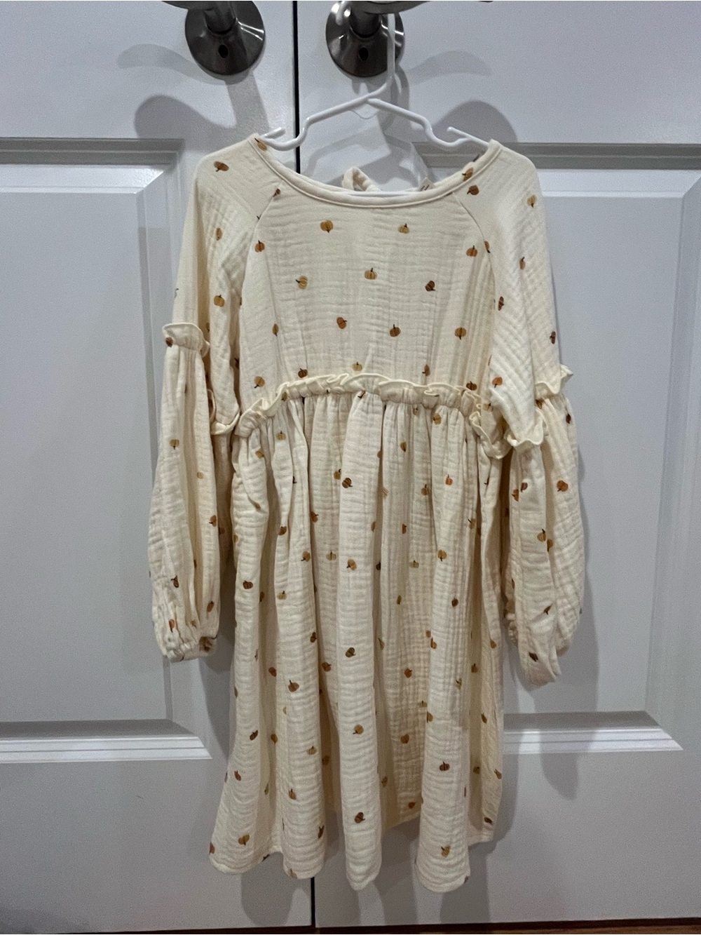 Alice + Ames Girls’Cream Long-Sleeve Casual Dress with Pumpkin Print- NWOT